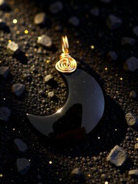 Black Jasper Crescent Moon Pendant ~ Dark Moon Goddess Witchy Magic Goth